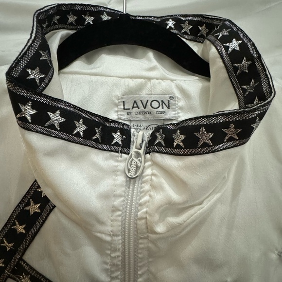 Lavon 80’s Silver & Black Shiny Embroidered Star Bomber Jacket Windbreaker LG - Picture 7 of 15